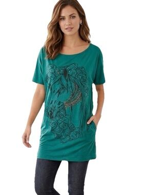 Key Closet Horse Swarovski Studded Short Sleeve Women’s Green Size Small